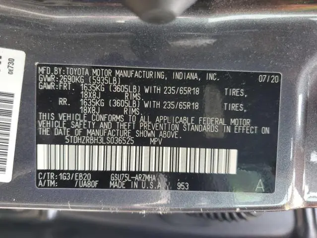 2020 TOYOTA HIGHLANDER XLE  