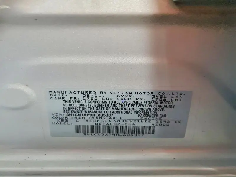 2017 NISSAN VERSA 1.6 SV  