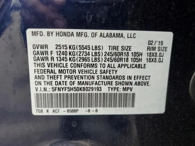 2019 HONDA PILOT EXL  
