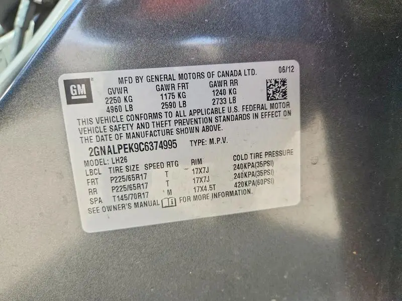 2012 CHEVROLET EQUINOX LT  