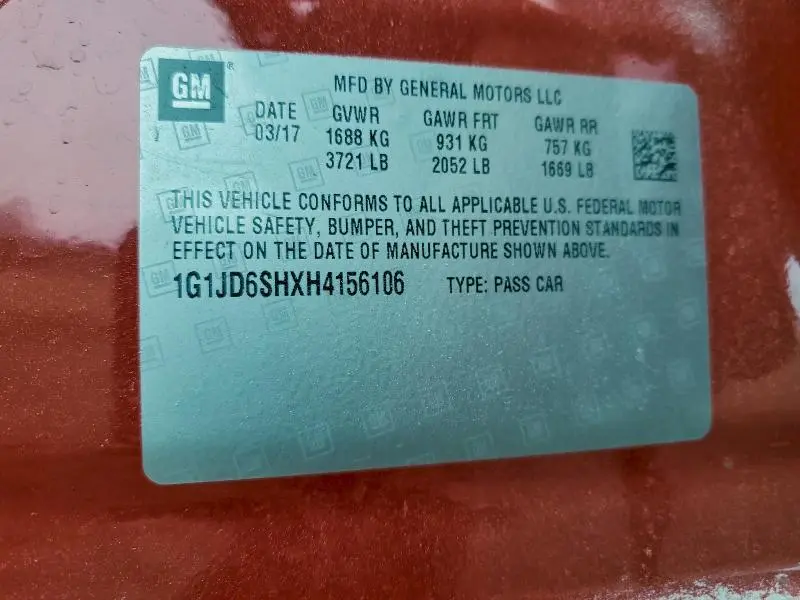 2017 CHEVROLET SONIC LT  