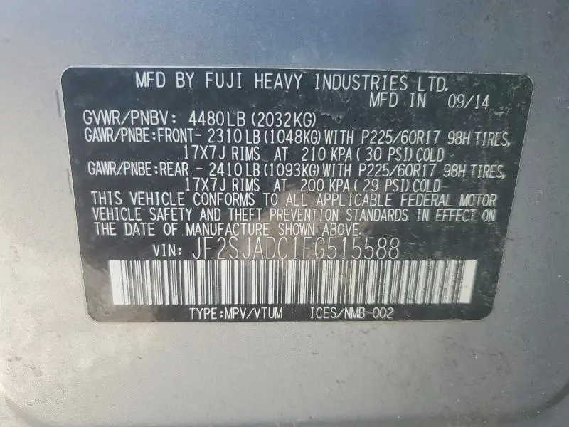 2015 SUBARU FORESTER 2.5I PREMIUM  