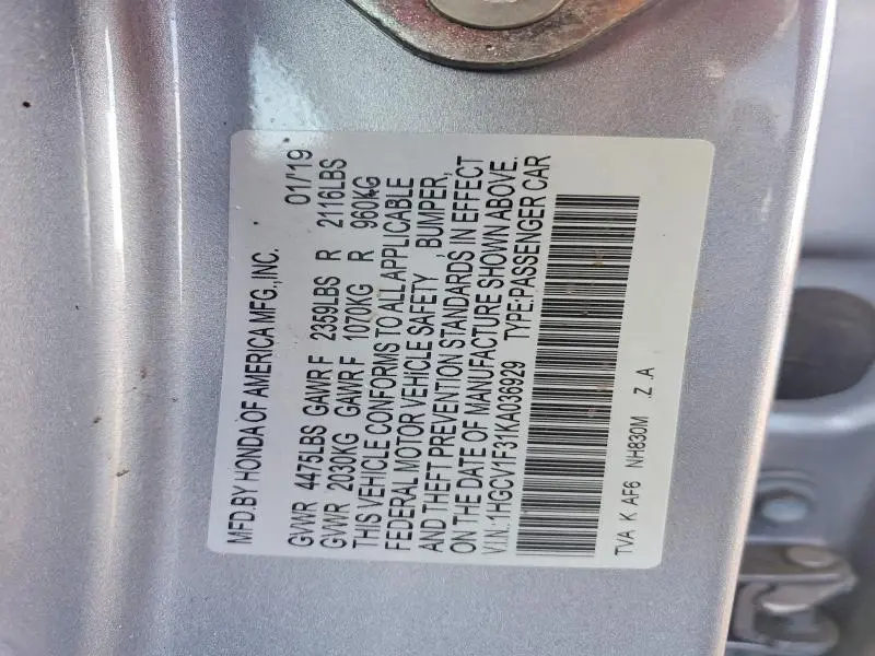 2019 HONDA ACCORD SPORT  