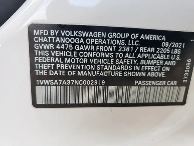 2022 VOLKSWAGEN PASSAT SE  