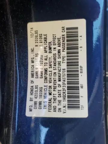 2015 HONDA ACCORD LX  