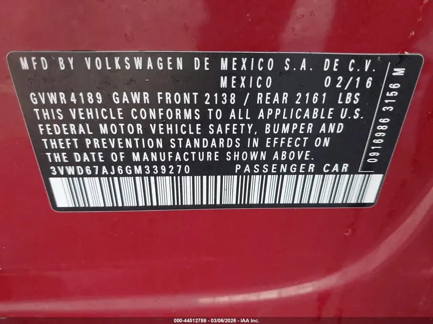 2016 VOLKSWAGEN JETTA 1.4T SE