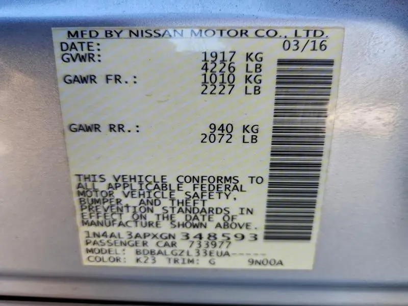 2016 NISSAN ALTIMA 2.5  