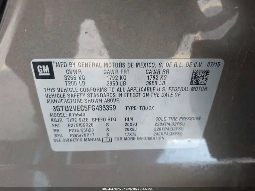 2015 GMC SIERRA 1500 SLT