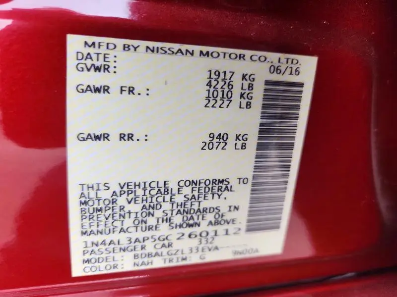 2016 NISSAN ALTIMA 2.5 S  