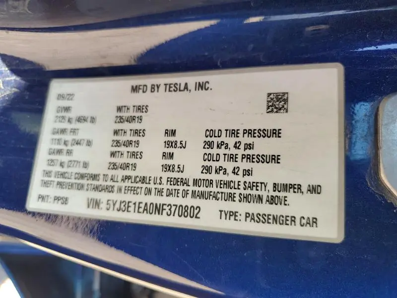 2022 TESLA MODEL 3   