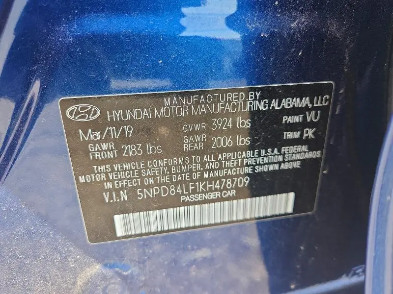 2019 HYUNDAI ELANTRA SEL  