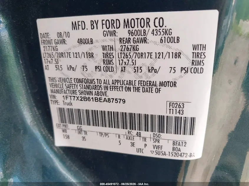 2011 FORD SUPER DUTY F-250 SRW LARIAT/XL/XLT
