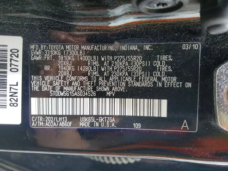 2010 TOYOTA SEQUOIA PLATINUM  