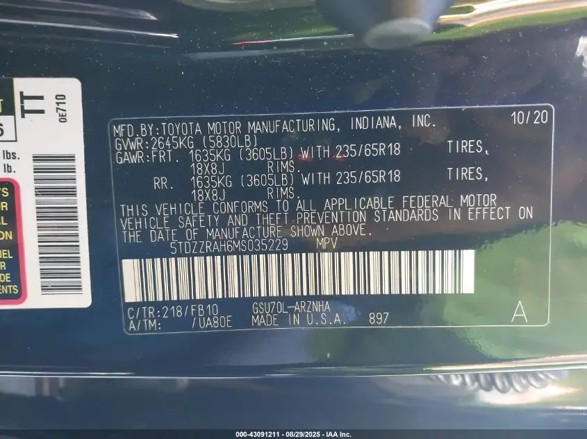 2021 TOYOTA HIGHLANDER LE