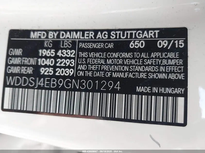 2016 MERCEDES-BENZ CLA 250  