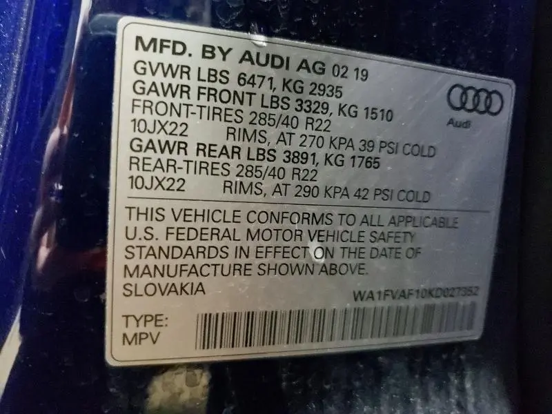 2019 AUDI Q8 PRESTIGE S-LINE  