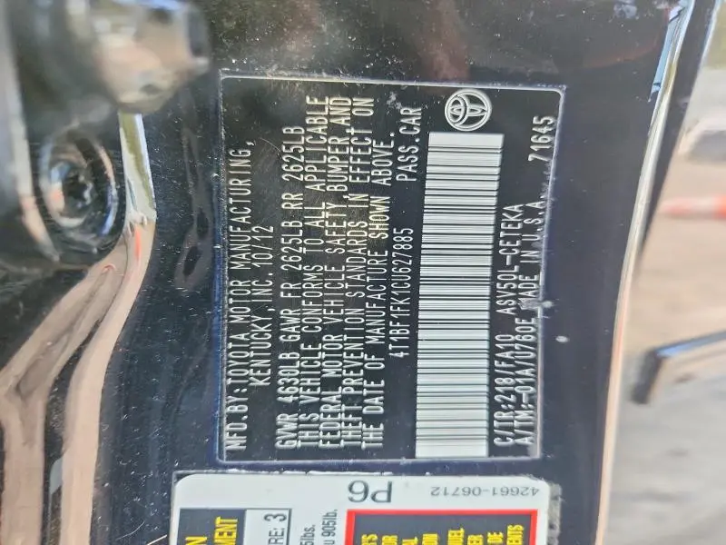 2012 TOYOTA CAMRY L  