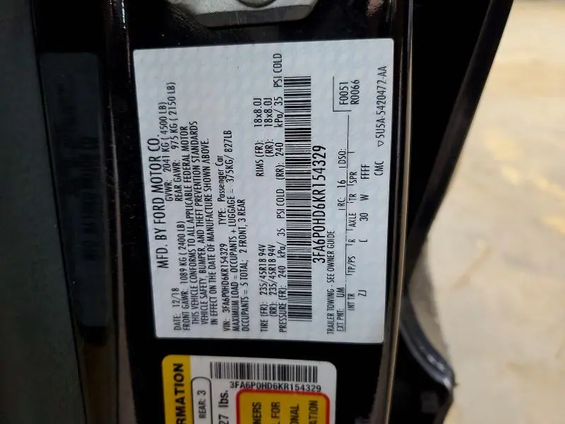 2019 FORD FUSION SE  