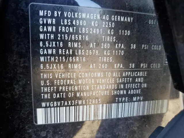 2015 VOLKSWAGEN TIGUAN S  