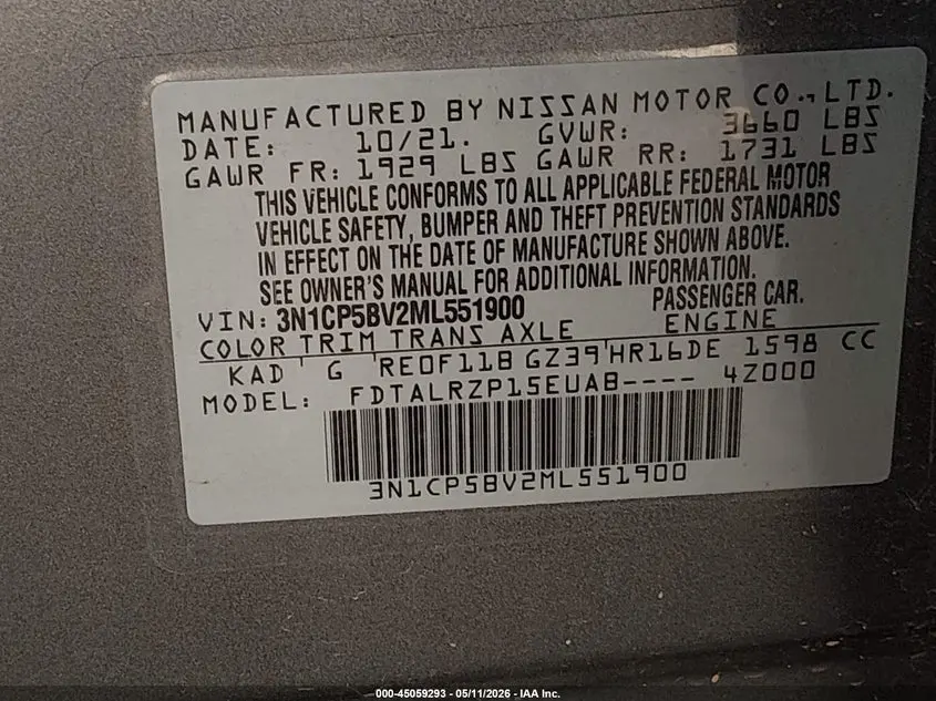 2021 NISSAN KICKS S XTRONIC CVT