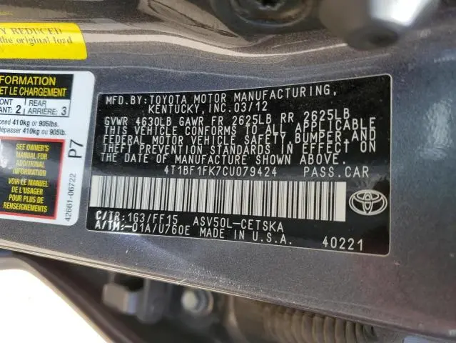 2012 TOYOTA CAMRY BASE  