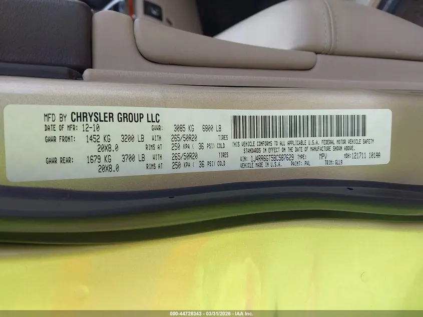 2011 JEEP GRAND CHEROKEE OVERLAND