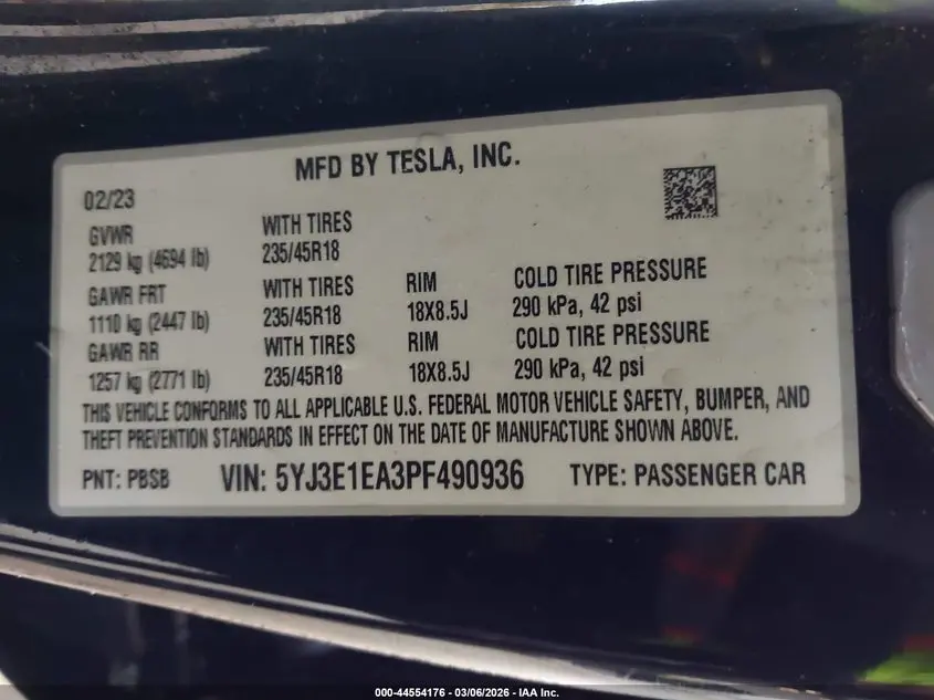 2023 TESLA MODEL 3 REAR-WHEEL DRIVE