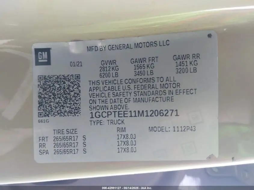 2021 CHEVROLET COLORADO 4WD  SHORT BOX ZR2