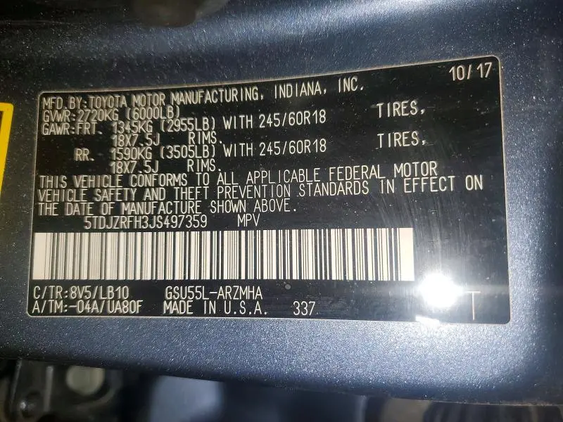 2018 TOYOTA HIGHLANDER SE  