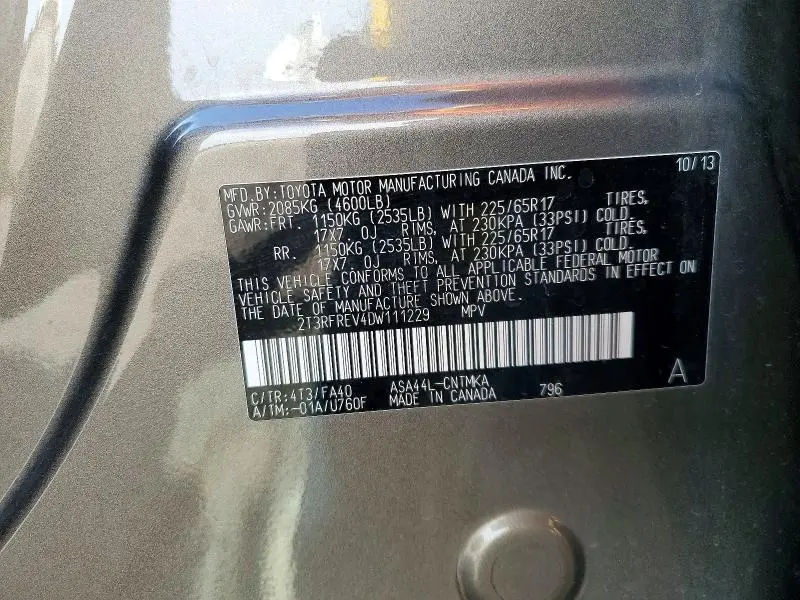 2013 TOYOTA RAV4 XLE  