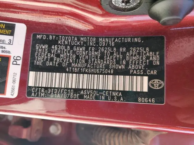 2017 TOYOTA CAMRY LE  