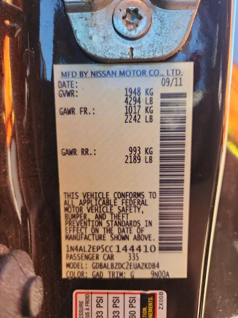 2012 NISSAN ALTIMA S  