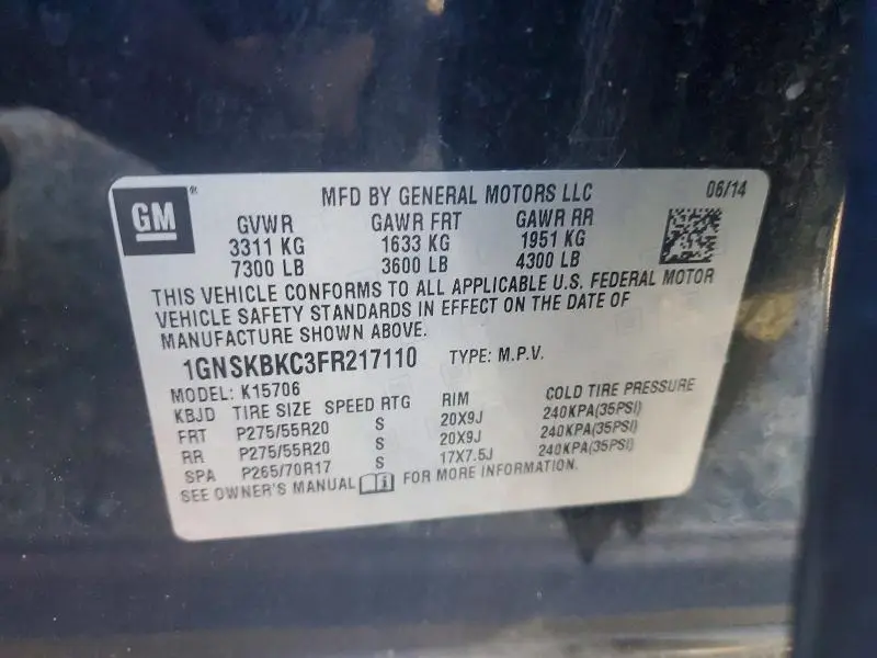2015 CHEVROLET TAHOE K1500 LT  