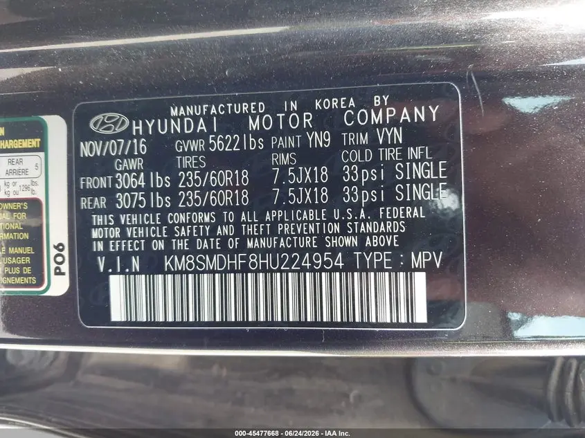 2017 HYUNDAI SANTA FE SE