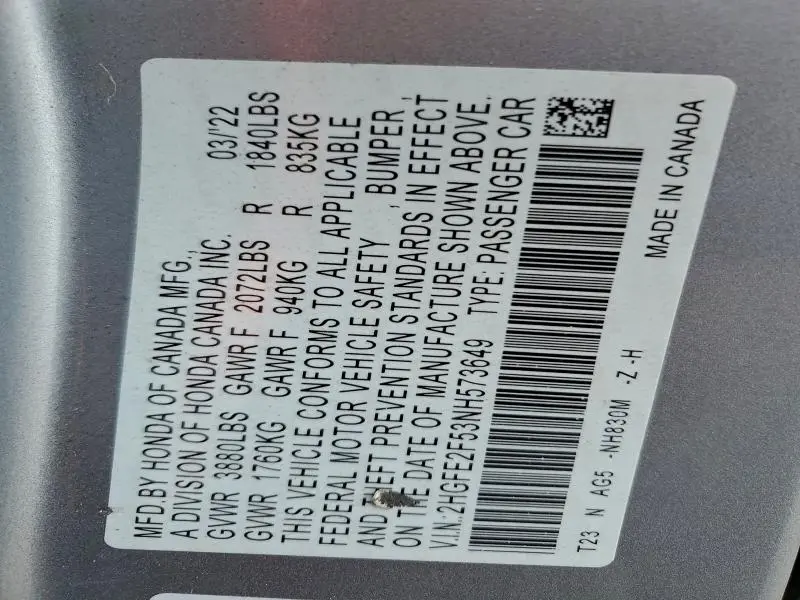 2022 HONDA CIVIC SPORT  