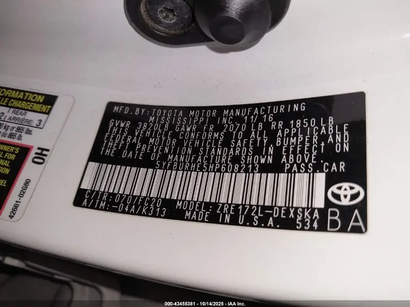 2017 TOYOTA COROLLA SE