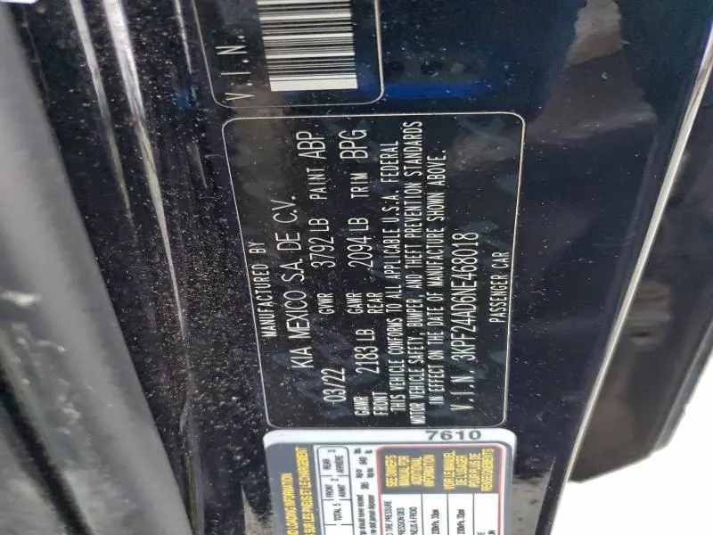 2022 KIA FORTE FE  