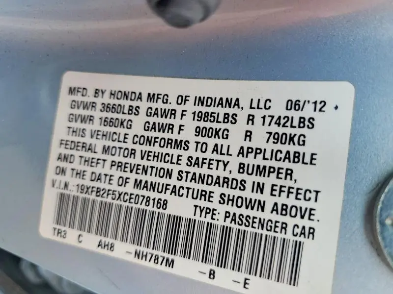 2012 HONDA CIVIC LX  
