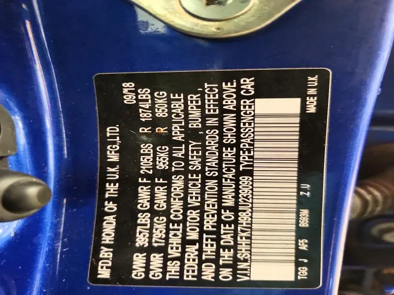 2018 HONDA CIVIC SPORT TOURING  