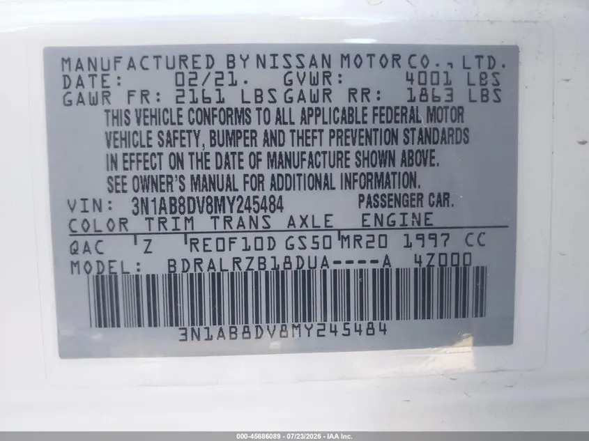2021 NISSAN SENTRA SR XTRONIC CVT