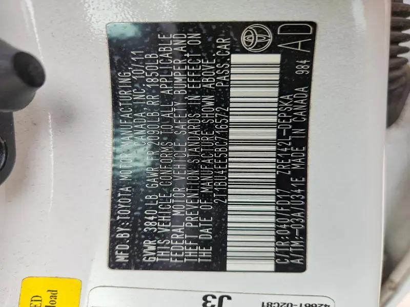 2011 TOYOTA COROLLA S  