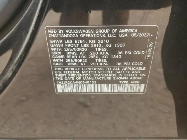 2022 VOLKSWAGEN ATLAS SE