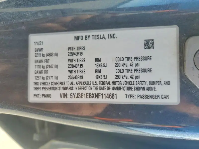 2022 TESLA MODEL 3   