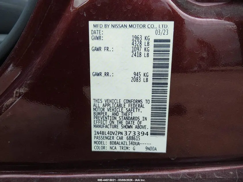 2023 NISSAN ALTIMA SV FWD