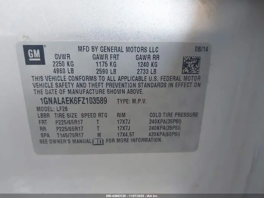 2015 CHEVROLET EQUINOX LS