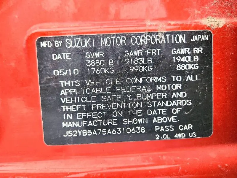 2010 SUZUKI SX4 TOURING  