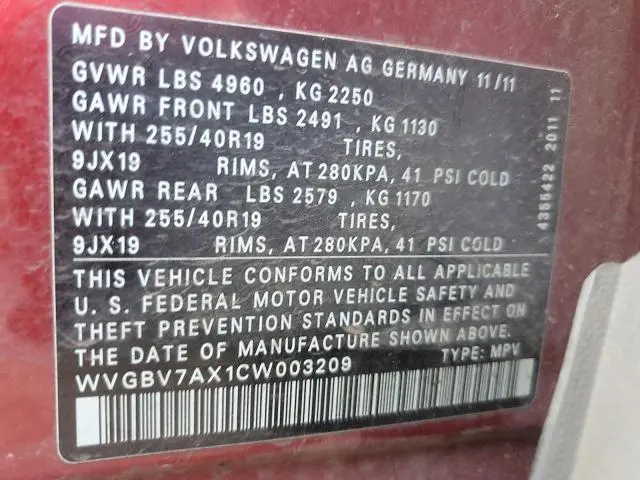 2012 VOLKSWAGEN TIGUAN S  