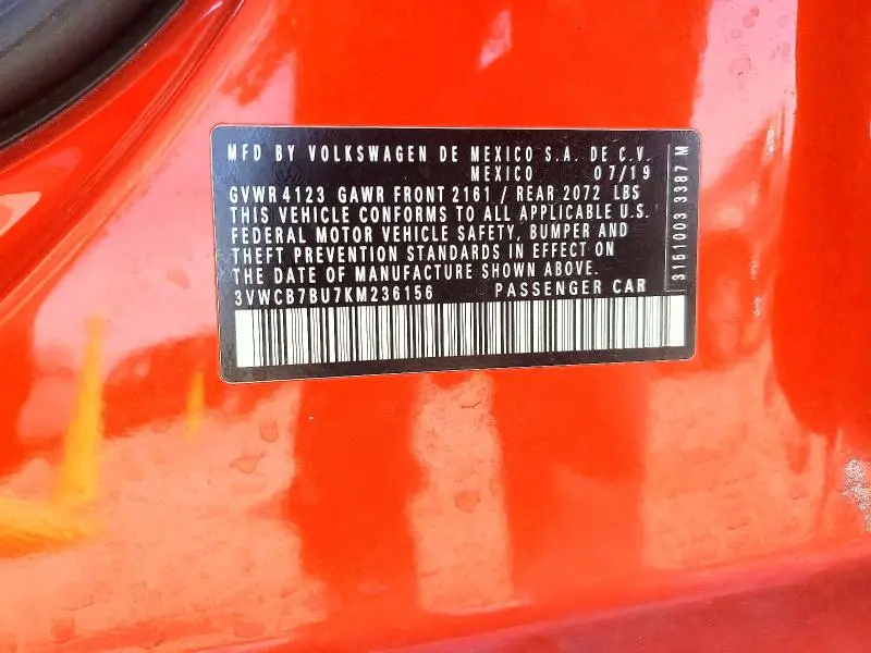 2019 VOLKSWAGEN JETTA S  