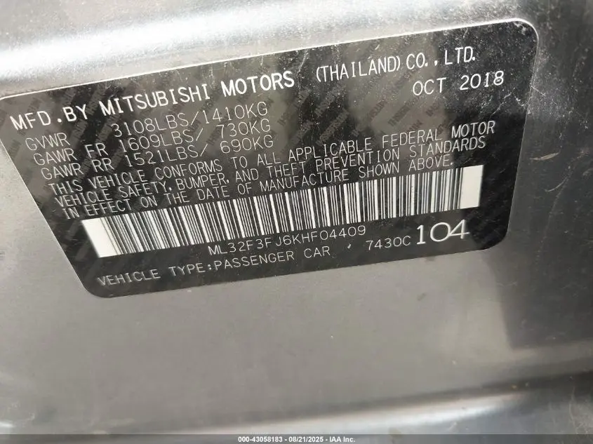 2019 MITSUBISHI MIRAGE G4 ES