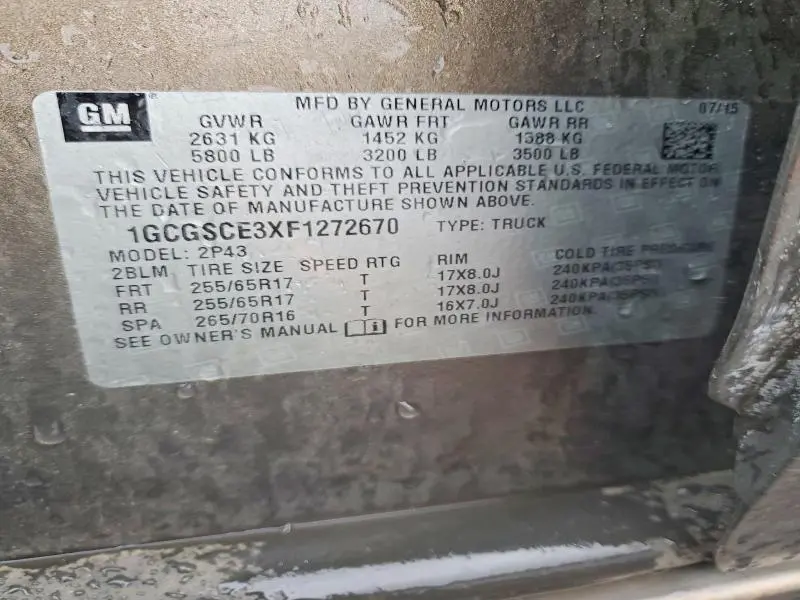 2015 CHEVROLET COLORADO Z71  